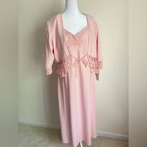 Vintage Pink Linen and Lace Dress Set